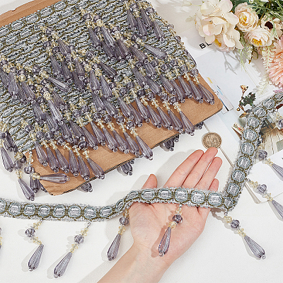 12M Polyester Fringe Lace Trims SRIB-WH0026-26C-1