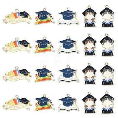 20Pcs 5 Styles Graduation Season Golden Plated Alloy Enamel Pendants ENAM-CJ0006-14-1