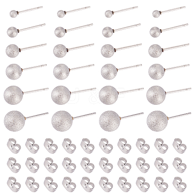 48Pcs 6 Size 304 Stainless Steel Ball Stud Earrings STAS-DC0007-41-1