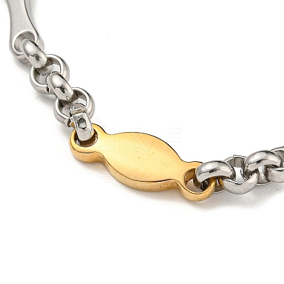 Ion Plating(IP) Two Tone 201 Stainless Steel Oval & Bar Link Chain Bracelet BJEW-B078-25GP-1