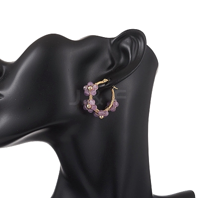 Flower Brass & Natural Amethyst Hoop Earrings EJEW-TA00781-02-1