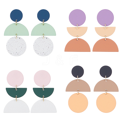 4 Pairs 4 Style Polymer Clay Dangle Stud Earrings with 316 Surgical Stainless Steel Pins EJEW-AN0004-27-1