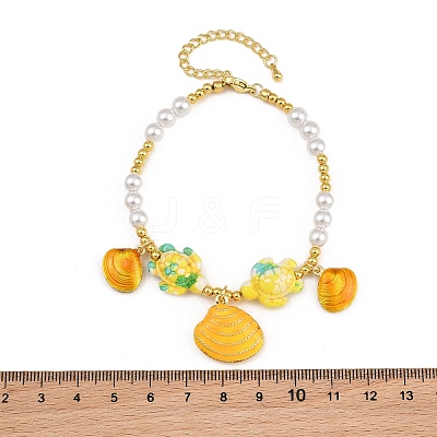Ocean Brass Enamel Starfish Shell Shape Charm Bracelets for Women KK-CBA68DA-16G-03-1