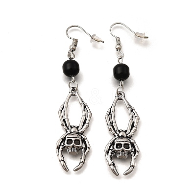 Halloween Alloy Skull Dangle Earrings LS-EJEW-K316-01C-AS-1