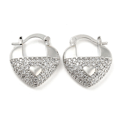 Heart Shape Brass Micro Pave Clear Cubic Zirconia Thick Hoop Earrings EJEW-Q785-02P-1