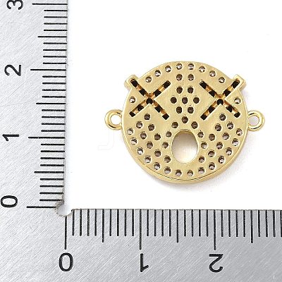 Rack Plating Brass Micro Pave Clear Cubic Zirconia Flat Round Connector Charms KK-A234-040G-03-1