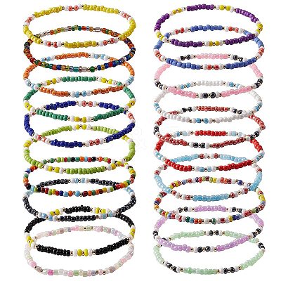 Candy Color Glass Seed Beads Stretch Anklets Set for Girl Women AJEW-SW00003-1