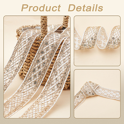 Rhombus Pattern Polyester Ribbon with Paillette OCOR-WH0047-49A-1