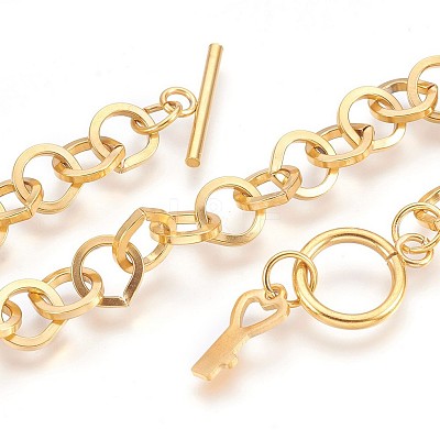 Ion Plating(IP) 304 Stainless Steel Cable Chain Bracelets BJEW-P237-08G-1