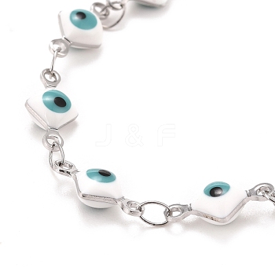 Enamel Rhombus with Evil Eye Link Chains Bracelet BJEW-P271-03P-02-1