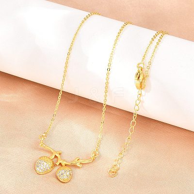 Brass Micro Pave Clear Cubic Zirconia 2 Acorn Pendant Necklaces NJEW-K311-02G-1