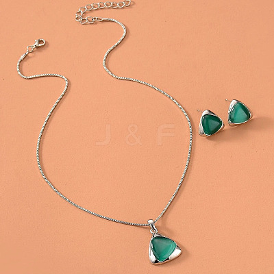 Triangle Alloy & Plastic Pendant Necklaces & Stud Earrings Sets FS-WG3E666-01-1