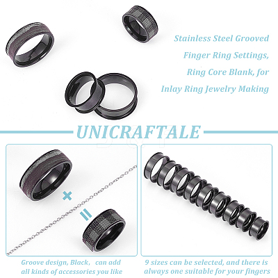 18Pcs 9 Size 201 Stainless Steel Grooved Finger Ring Settings STAS-UN0049-69EB-1