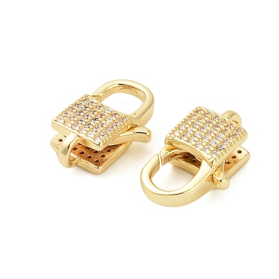 Square Brass Micro Pave Clear Cubic Zirconia Lobster Claw Clasps KK-I354-01G-06-1