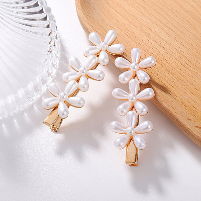 Triple Flower Resin Imitation Pearl Alligator Hair Clips OHAR-PW0007-06C-1