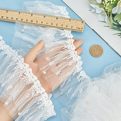 5 Yards Polyester Pleated Flower Lace Trim OCOR-GF0003-89B-1
