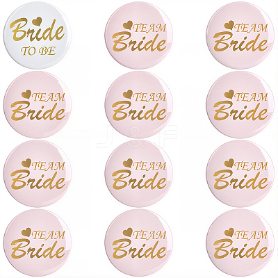 12Pcs Tinplate & Plastic Bride Badges for Wedding Party Bridal Shower Decoration AJEW-SC0032-08A-1