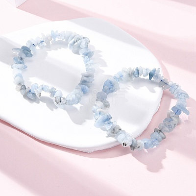 Natural Aquamarine Chip Beaded Stretch Bracelets for Women Men BJEW-K277-01-1