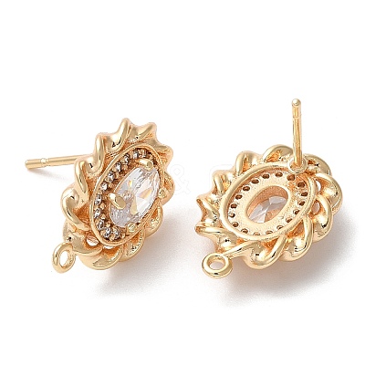 Brass with Glass Stud Earring Findings X-KK-K333-66G-1