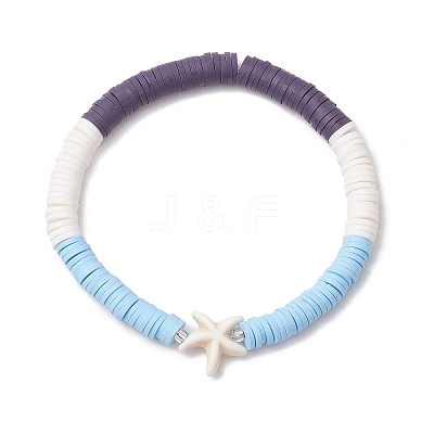 Flat Round Handmade Polymer Clay Heishi Beaded Stretch Bracelets BJEW-JB11802-02-1