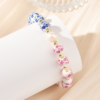 Handmade Printed Porcelain Beaded Bracelets BJEW-JB14222-1