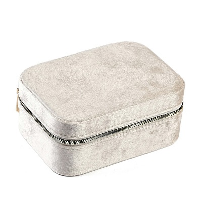 Italian Velvet Double Layers Jewelry Set Storage Zipper Boxes with Mirror Inside CON-G023-09A-1