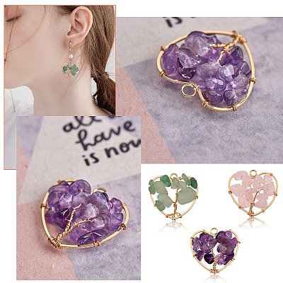 6Pcs 3 Styles Natural Gemstone Pendants FIND-SZ0002-70-1