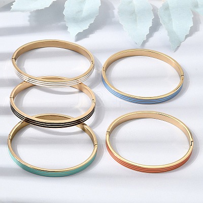 304 Stainless Steel Enamel Striped Hinged Cuff Bangles for Women SA-CBAC920-06G-1