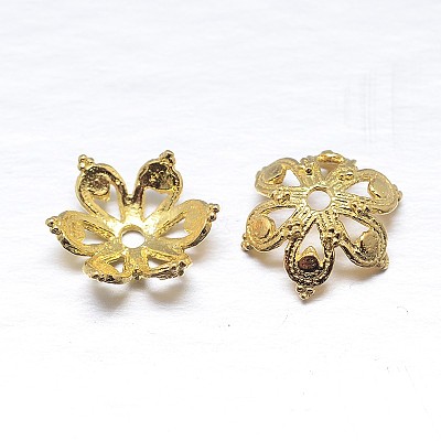 Real 18K Gold Plated 6-Petal 925 Sterling Silver Bead Caps STER-M100-03-1