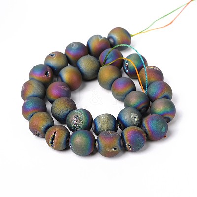 Electroplate Natural Agate Round Bead Strands G-M171-8mm-04-1