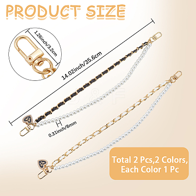 2Pcs 2 Colors PU Leather & Plastic Pearl Phone Hand Strap Chains AJEW-CN0003-47B-1