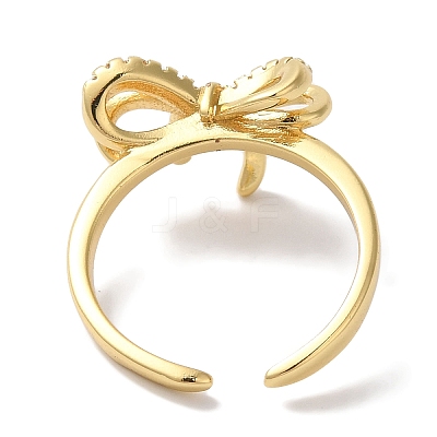 Bowknot Brass Micro Pave Clear Cubic Zirconia Open Cuff Rings for Women RJEW-C098-07G-1