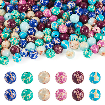 96Pcs 6 Styles Dyed Natural and Synthetic Imperial Jasper Dyed Beads G-TA0002-40-1