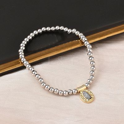 Brass Oval with Jesus Charms Bracelets BJEW-B148-03A-1