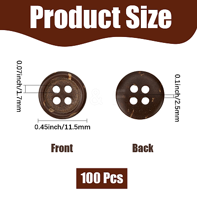 100Pcs 4-Hole Coconut Buttons BUTT-CY0001-30-1