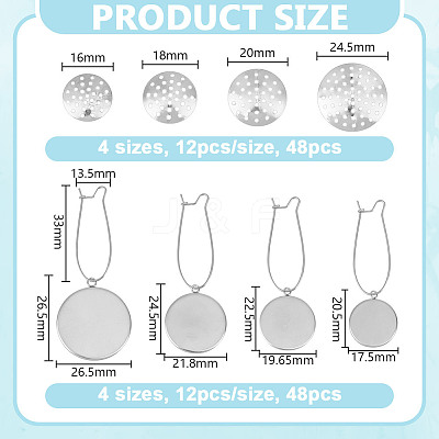 48Pcs 4 Styles 304 Stainless Steel Hoop Earring EJEW-DR00001-1