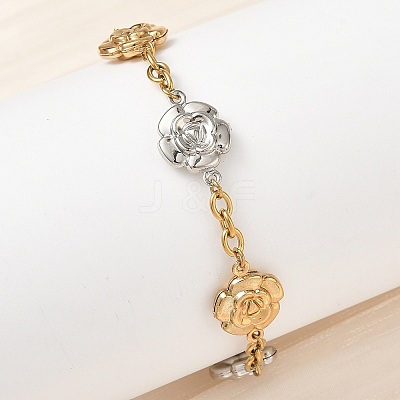 304 Stainless Steel Camellia Link Bracelets BJEW-A169-03GP-1