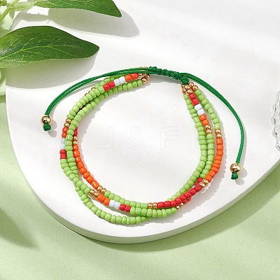 Adjustable Glass Seed Beaded Triple Layer Multi-strand Bracelet BJEW-MZ00048-05-1
