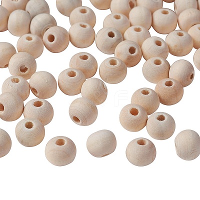 Natural Unfinished Wood Beads WOOD-S651-8mm-LF-1