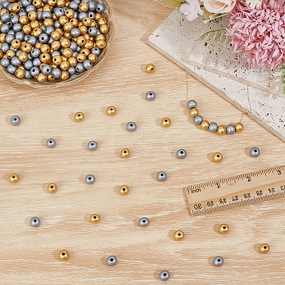 600Pcs 2 Colors Spray Painted Round Natural Schima Wood Beads WOOD-ME0001-26-1