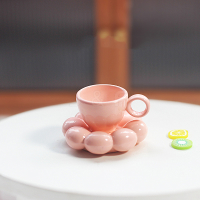 Miniature Spray Painted Alloy Mini Coffee Cup & Flower Saucer MIMO-PW0001-099A-01-1