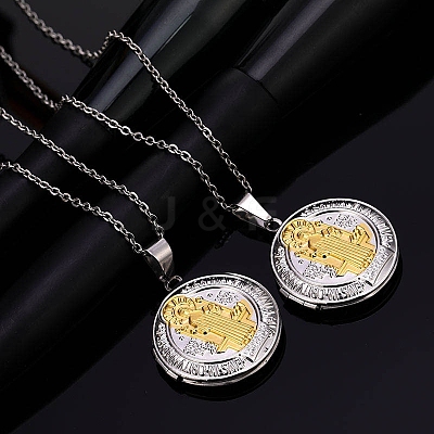 304 Stainless Steel Saint Benedict Medal Locket Pendant Necklaces for Women NJEW-G187-02GP-1