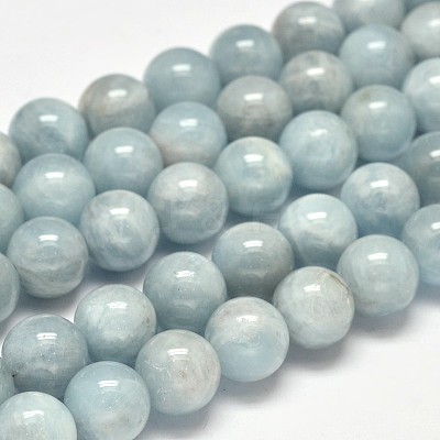 Round Grade AB Natural Aquamarine Bead Strands G-F289-01-10mm-1