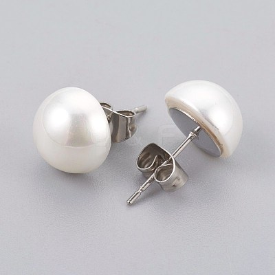 Shell Pearl Beads Ear Studs EJEW-JE02894-01-1
