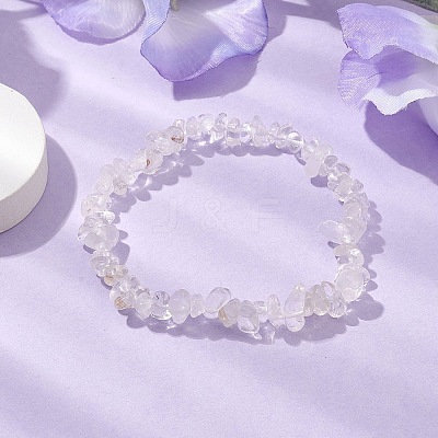 Natural Quartz Crystal Rock Crystal Chip Beaded Stretch Bracelets for Women Men BJEW-JB10665-02-1