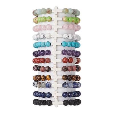 12Pcs 12 Styles Natural & Synthetic Gemstone Round Beaded Stretch Bracelets for Women Men BJEW-JB11367-1