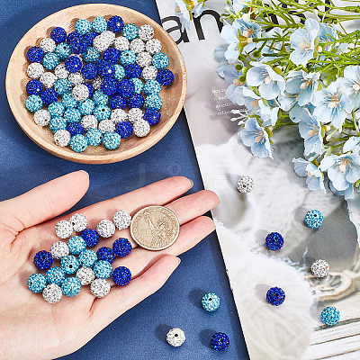 150Pcs 3 Colors Pave Disco Ball Beads RB-SP0001-10B-1