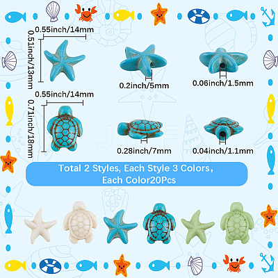 120Pcs 6 Styles Dyed Synthetic Turquoise Beads G-SC0003-50-1