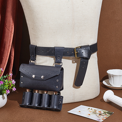 PU Imitation Leather Waist Belt Bag with 4 Cork Glass Bottles AJEW-WH0678-31A-1