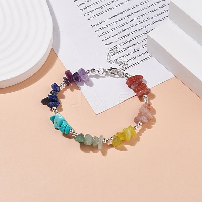 Natural & Synthetic Mixed Gemstone Chips Beaded Bracelet BJEW-TA00107-1